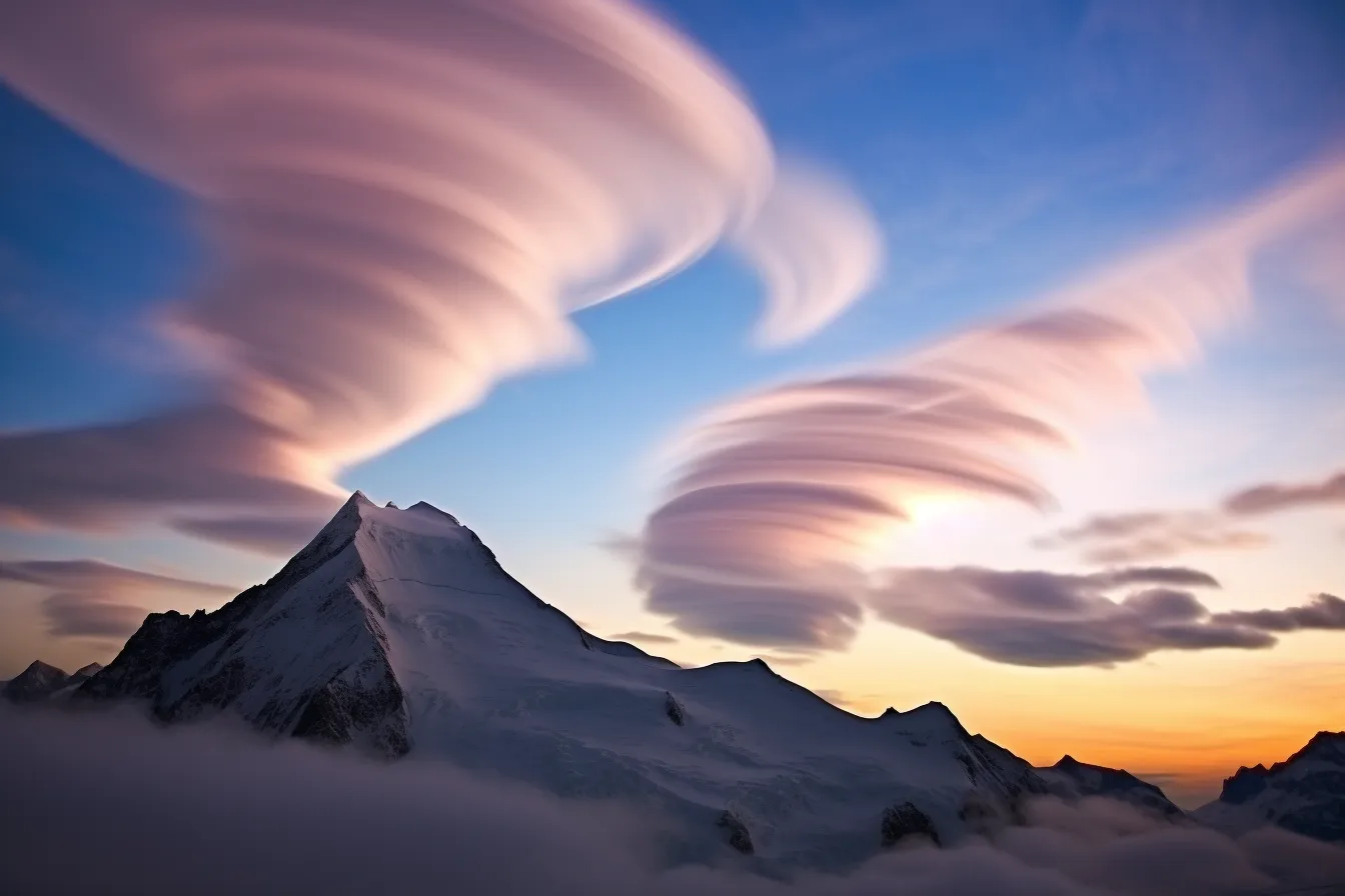 Lenticular clouds above a mountain