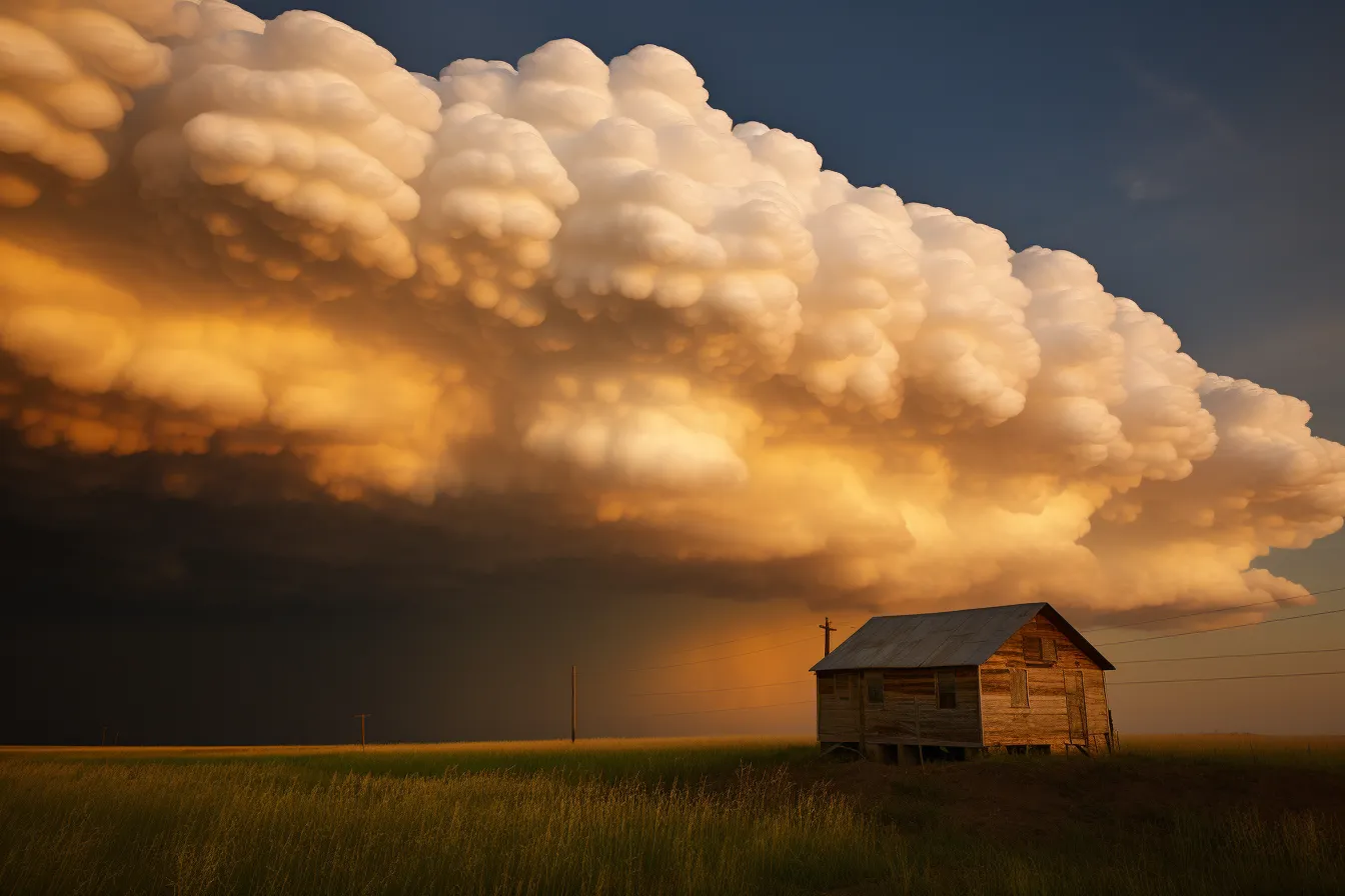 Mammatus clouds over a field