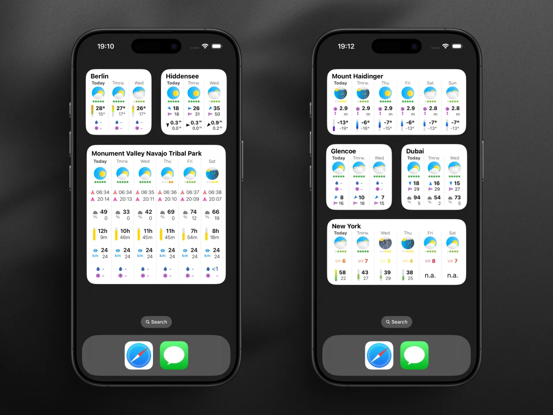 Next Days widget showing weekly weather forecasts.