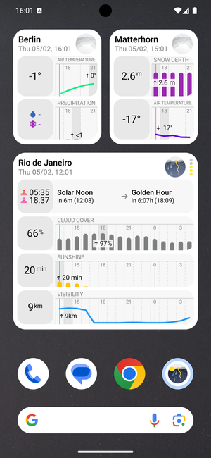 Screenshot showing Sonuby's customizable weather widgets on an Android home screen.