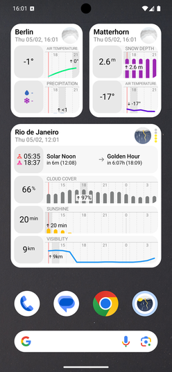Screenshot showing Sonuby's customizable weather widgets on an Android home screen.